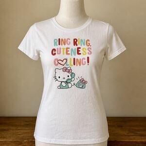 Hello Kitty T-Shirt Girls Medium M White Ring Ring Cuteness Calling Sanrio Tee